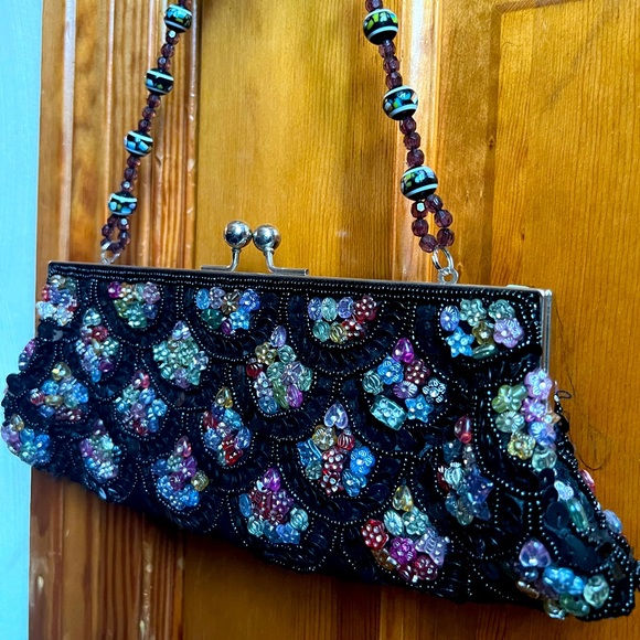 Handbags - Black Beaded Clutch